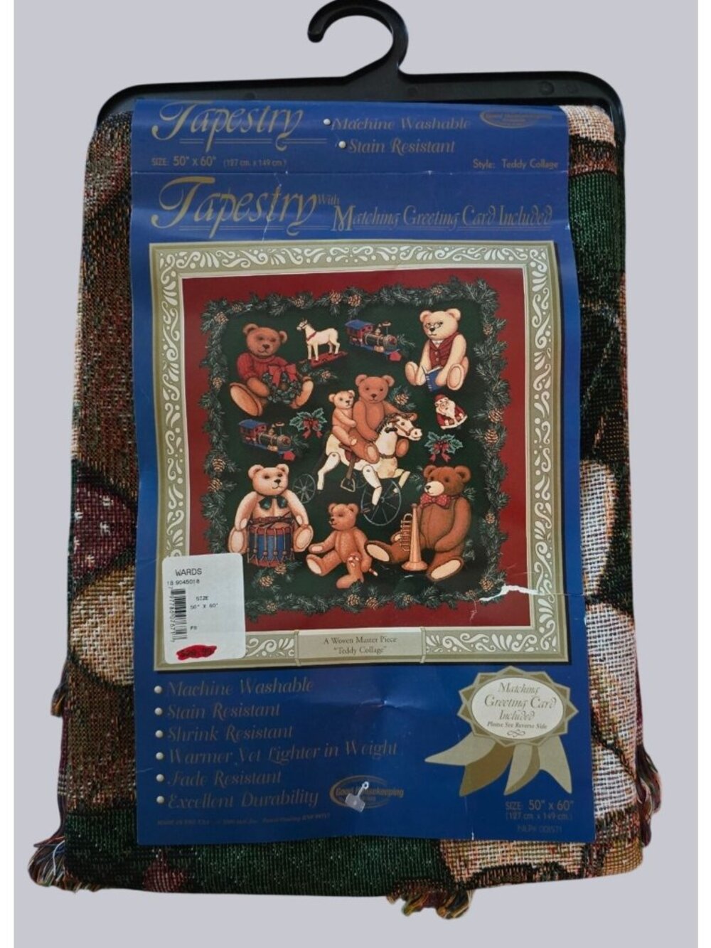 NEW Vintage Mohawk Christmas Teddy Bear Collage Throw Blanket 50" X 60"  Woven